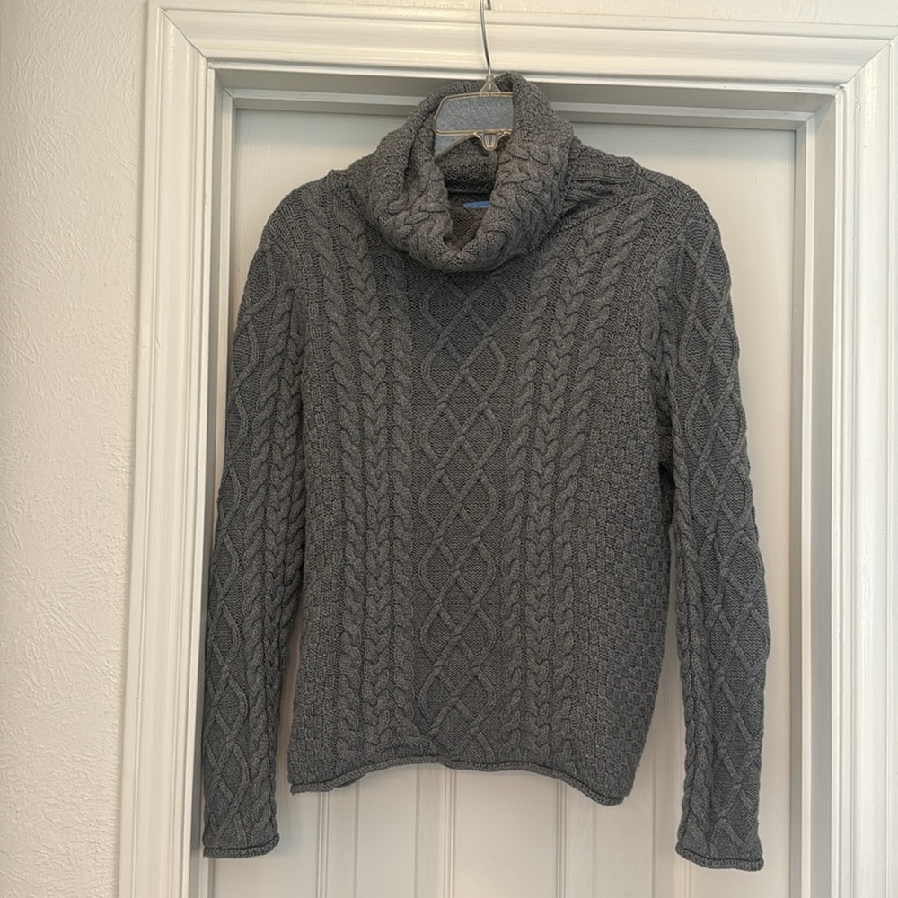 Burgess Charli Cowl Neck Luxury Cotton Sweater Gray Small